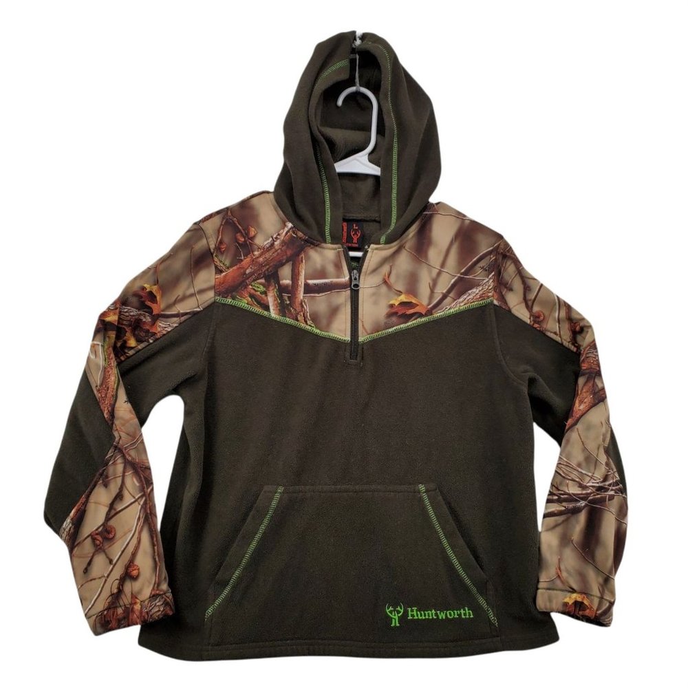 HUNTWORTH Sweatshirt Kid's 1/4 Zip Hooded Camouflage/Green Pocket Large